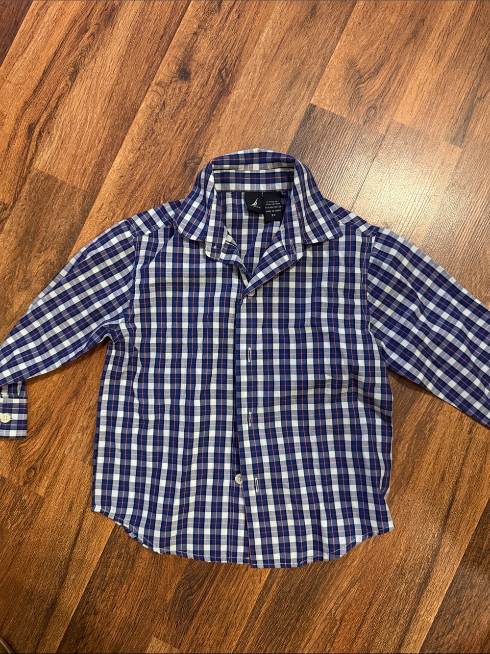 Nautica Blue and White Plaid Button-Down Shirt